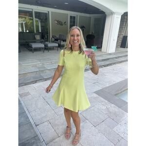 CINQ Á SEPT Neon Yellow Shoulder Cutouts Flared Hourglass Alyssa Dress Size 2